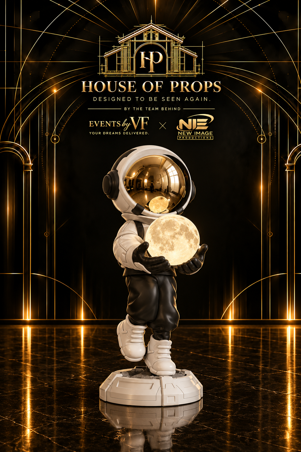 Astronaut Moon Light Statue — Large Installations available to rent from House of Props NY