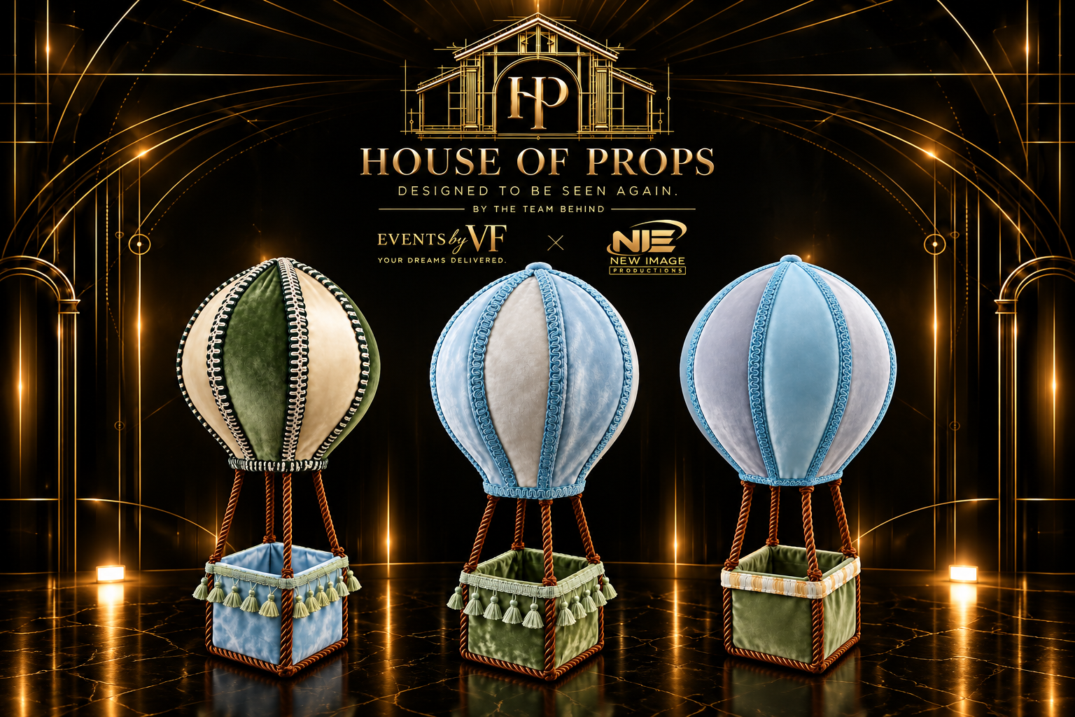 Decorative Hot Air Balloon Set — Large Installations available to rent from House of Props NY