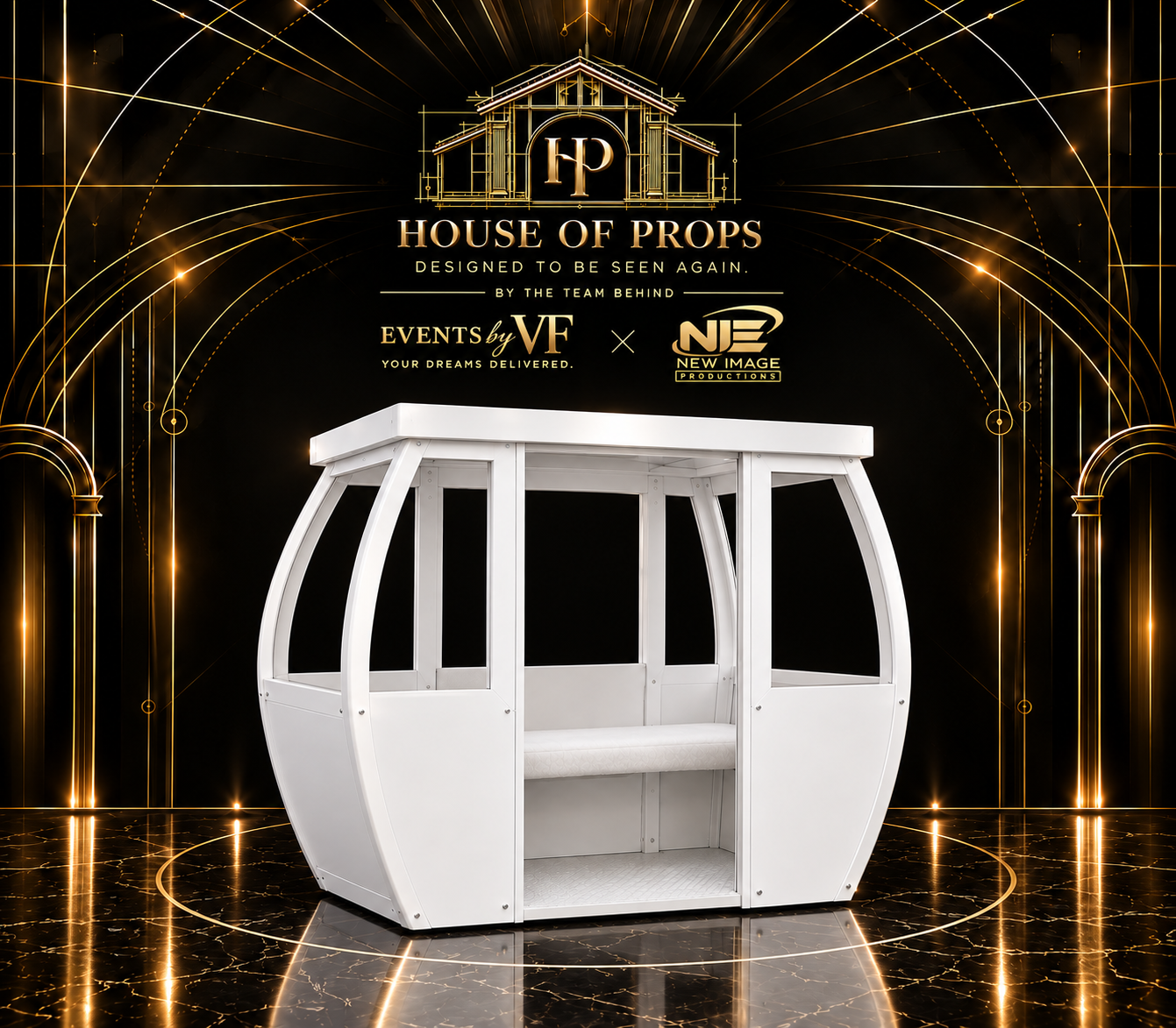 Gondola Cabin Prop in white — Photo Props available to rent from House of Props NY