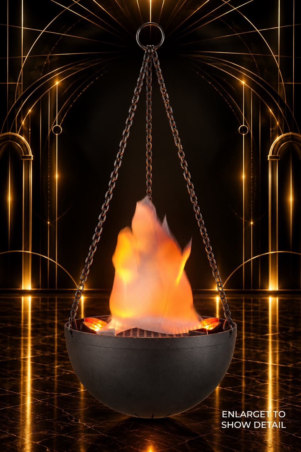Hanging Flame Cauldron in black — Lighting & Effects available to rent from House of Props NY