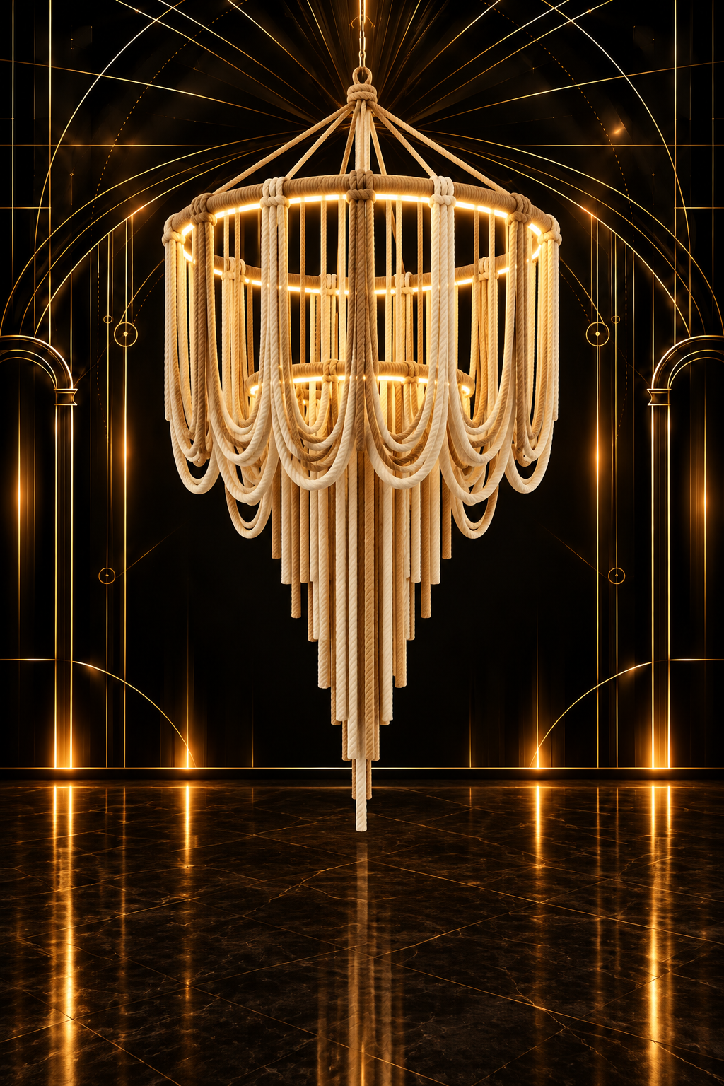 Macramé Frame Chandelier — Lighting & Effects available to rent from House of Props NY