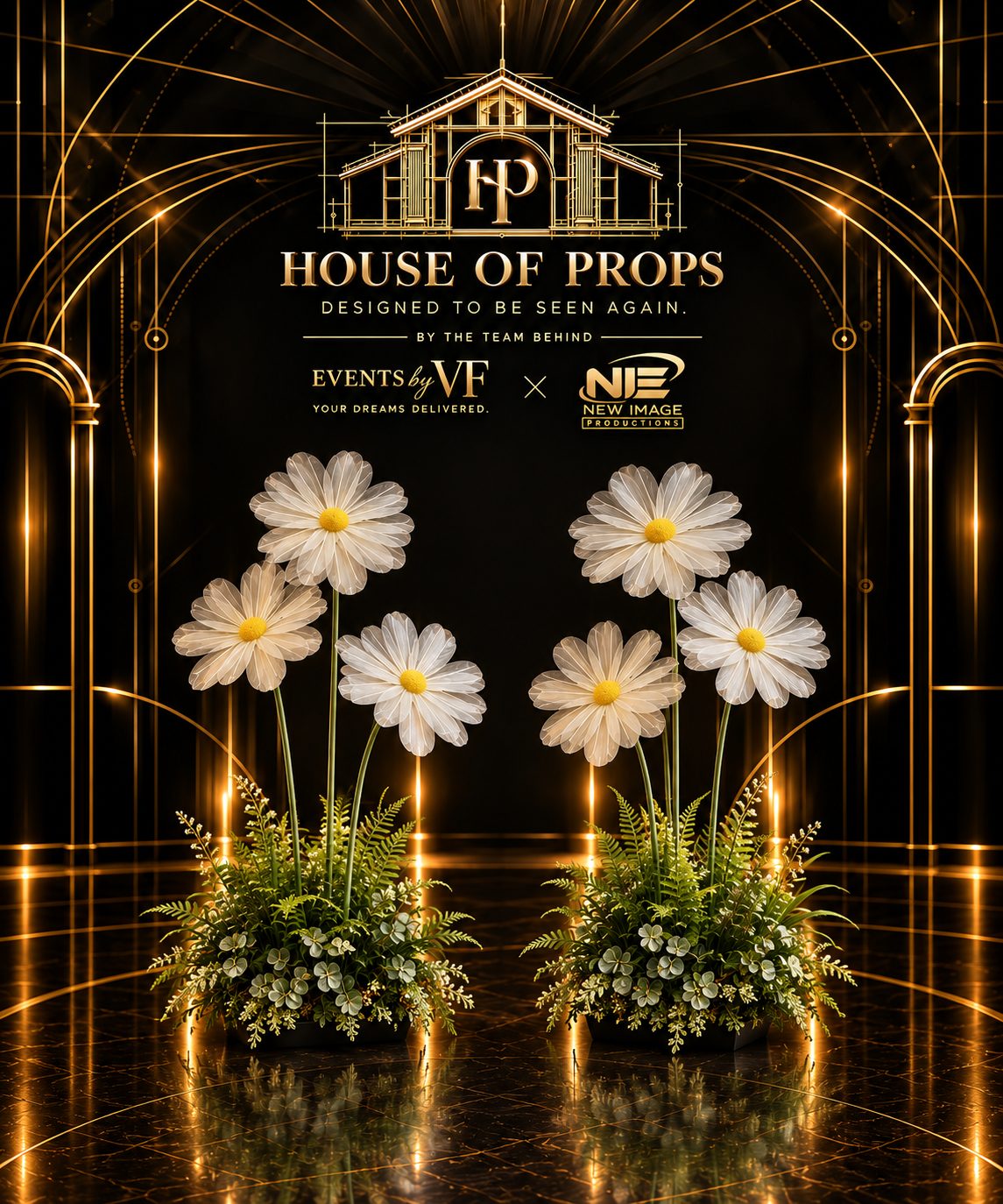 Oversized Daisy Floral Stands — Large Installations available to rent from House of Props NY