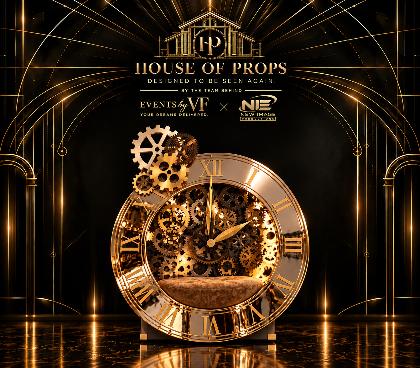 Oversized Watch Photo Seat in gold, bronze — Photo Props available to rent from House of Props NY