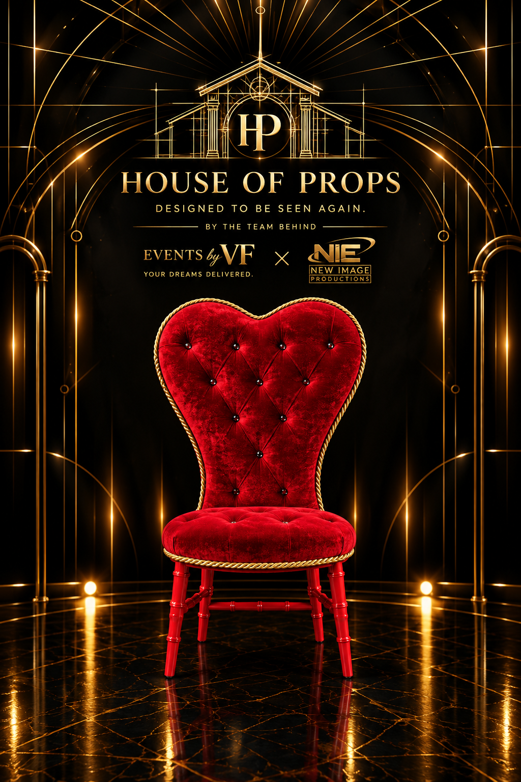 Red Heart-Back Velvet Chair in red — Seating & Lounge available to rent from House of Props NY