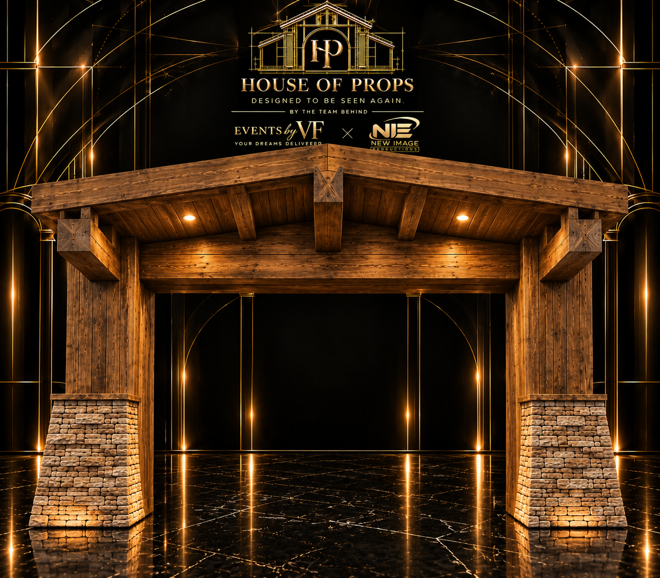 Rustic Timber Entrance Arch in brown — Backdrops & Arches available to rent from House of Props NY
