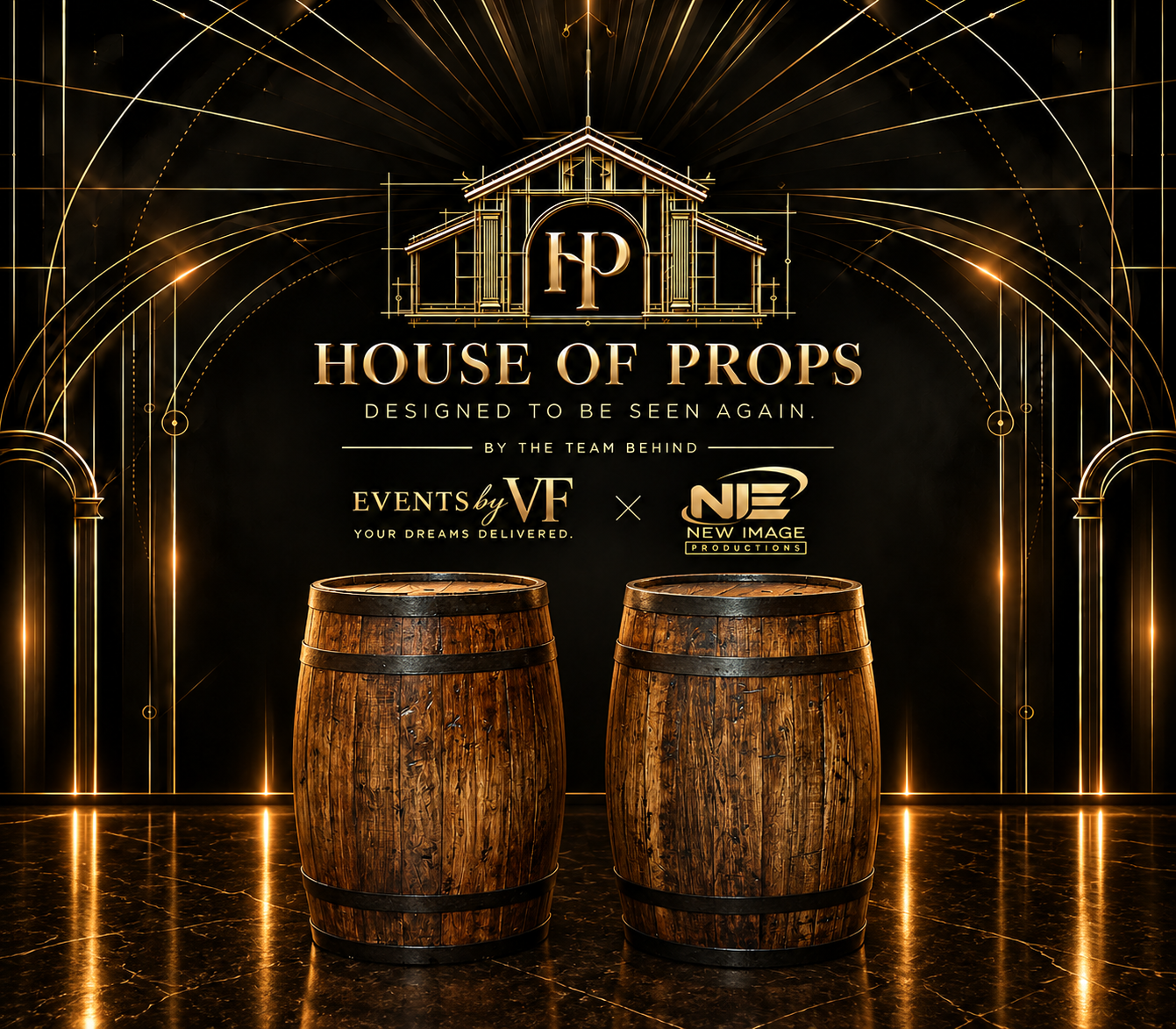 Rustic Wooden Barrel Set — Tables & Display available to rent from House of Props NY