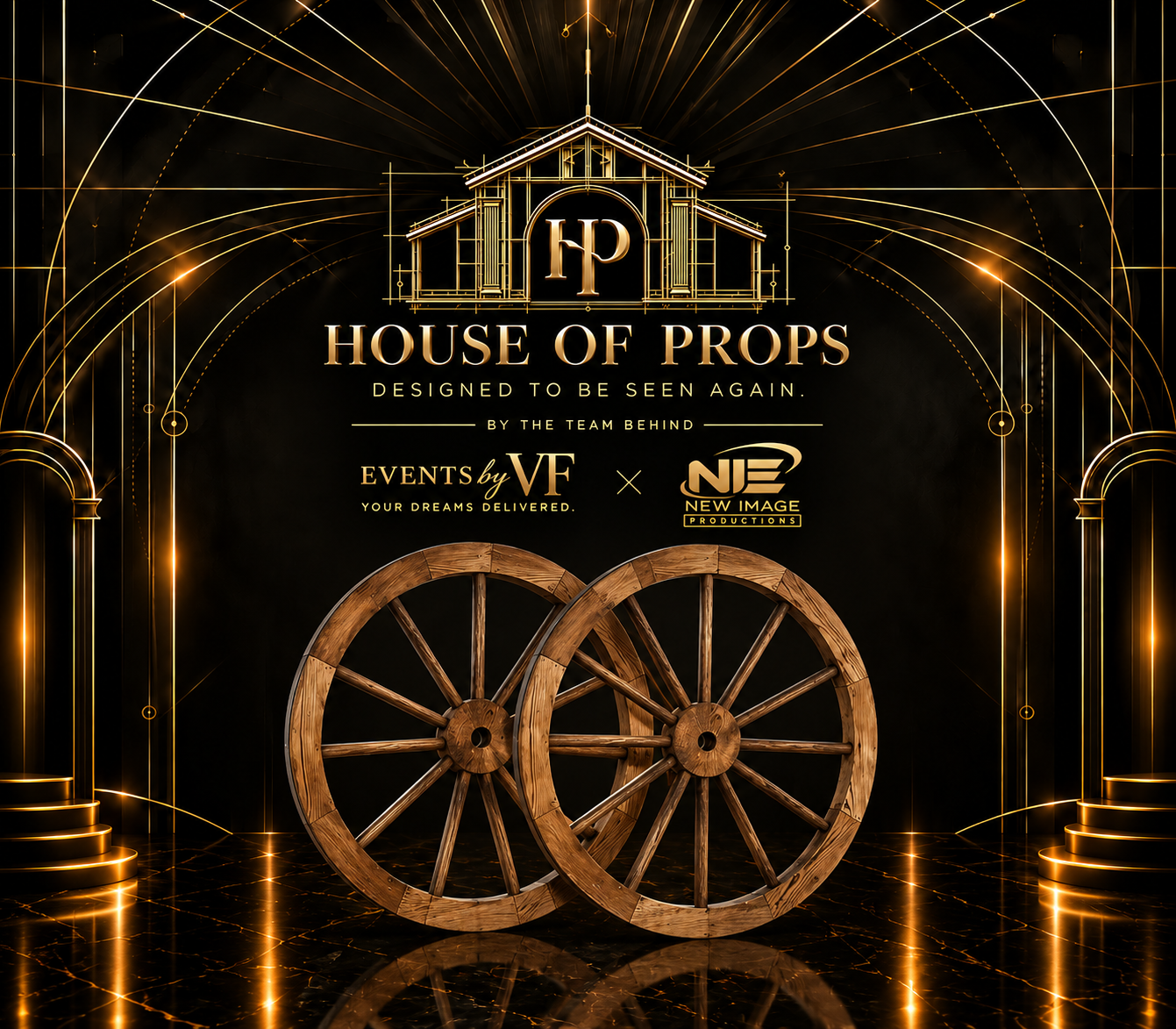 Rustic Wooden Wagon Wheels — Backdrops & Arches available to rent from House of Props NY
