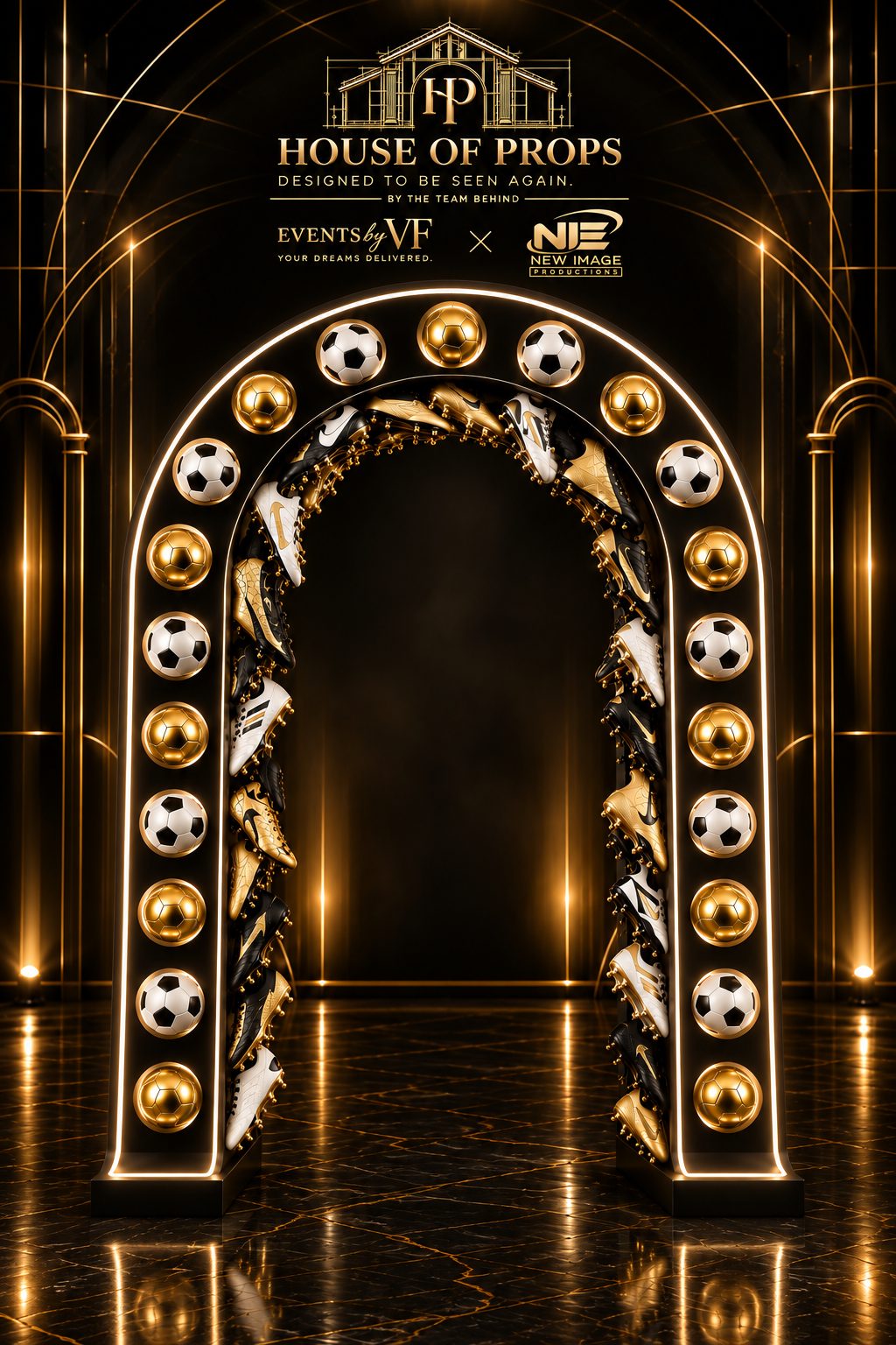 Soccer Ball & Cleat Entrance Arch — Backdrops & Arches available to rent from House of Props NY