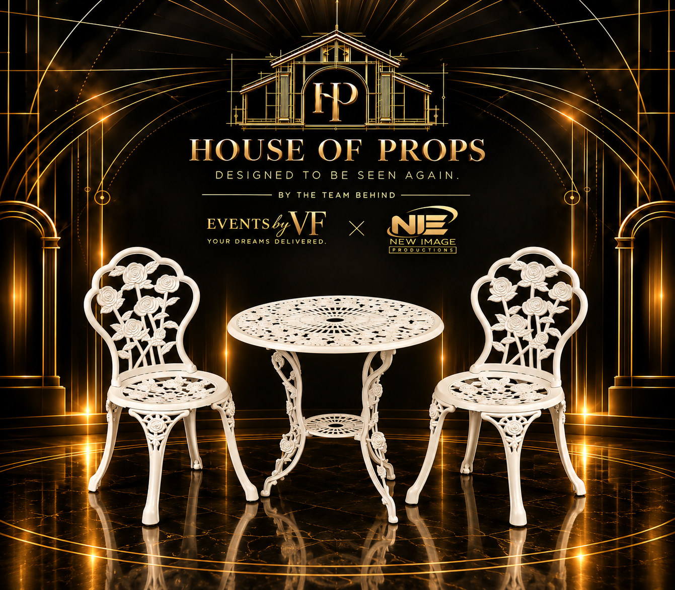 Vintage Garden Bistro Set — Seating & Lounge available to rent from House of Props NY
