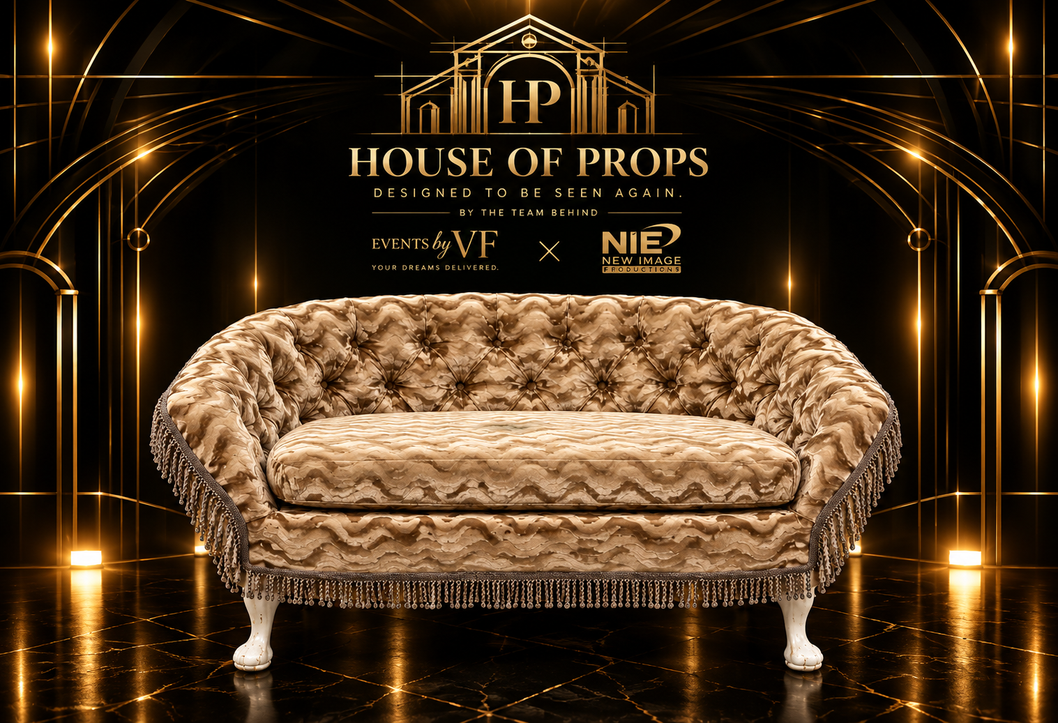 Vintage Tufted Lounge Sofa — Seating & Lounge available to rent from House of Props NY
